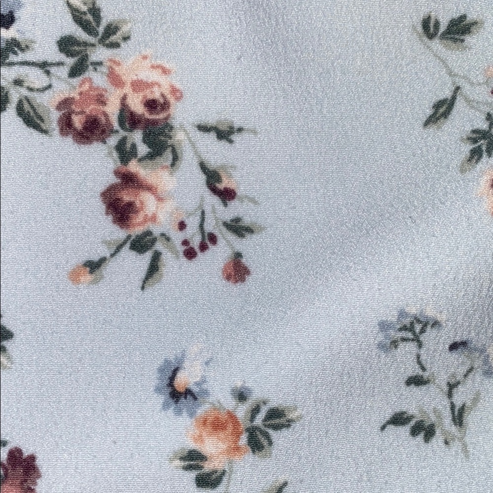 Floral Puff Sleeve Light Blue Top - Picture 3 of 5